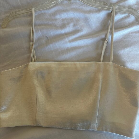 Cinq A Sept Textured Satin Crop Top In Gardenia White - Picture 7 of 10